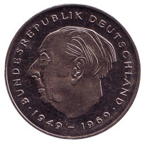 Теодор Хойс. Монета 2 марки. 1984 год (F), ФРГ. UNC.