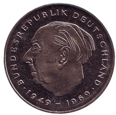 Монета 2 марки. 1984 год (F), ФРГ. UNC. Теодор Хойс.