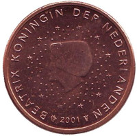 Монета 2 цента. 2001 год, Нидерланды.