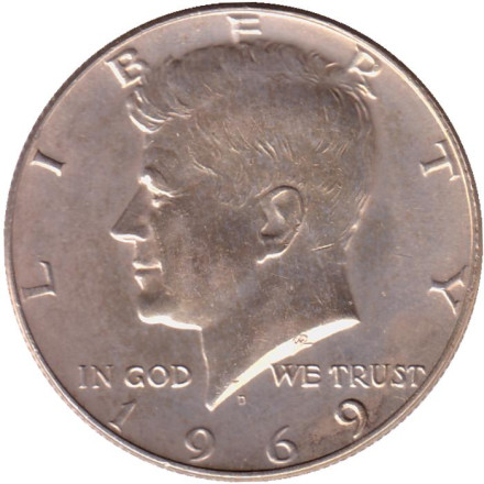 Монета 50 центов. 1969 (D) год, США. Джон Кеннеди.