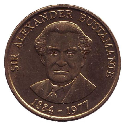 Монета 1 доллар. 1993 год, Ямайка. (Магнитная). Александр Бустаманте - национальный герой Ямайки.