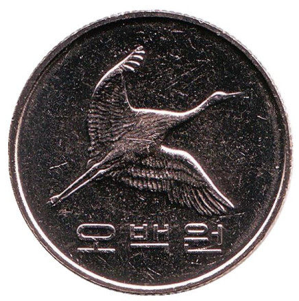 Монета 500 вон. 2016 год, Южная Корея. UNC. Маньчжурский журавль.