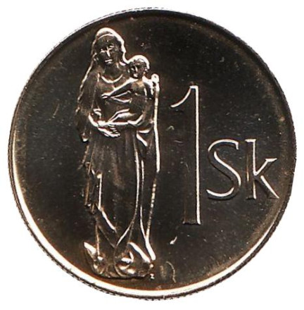 Монета 1 крона. 2004 год, Словакия. BU. Мадонна с младенцем.