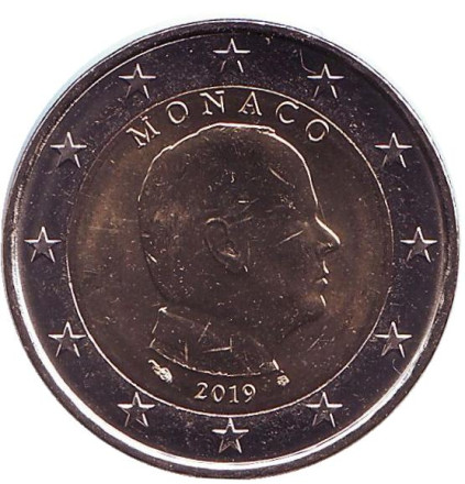 Монета 2 евро. 2019 год, Монако. Князь Альберт II.
