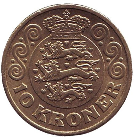 Монета 10 крон. 2013 год, Дания. Из обращения.
