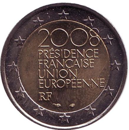 Монета 2 евро, 2008 год, Франция. Председательство Франции в ЕС.