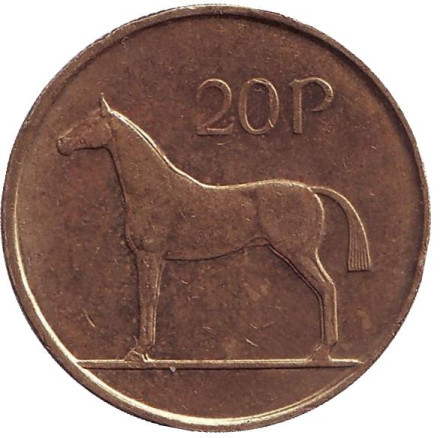 Монета 20 пенсов. 1998 год, Ирландия. Лошадь.