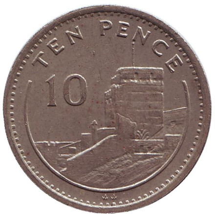 Монета 10 пенсов. 1991 год (AA), Гибралтар. Мавританский замок.
