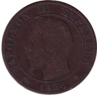 Наполеон III. Монета 5 сантимов. 1856 год (MA), Франция.