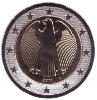 Монета 2 евро. 2011 год (А), Германия. Монета 2 евро. 2011 год (А), Германия.