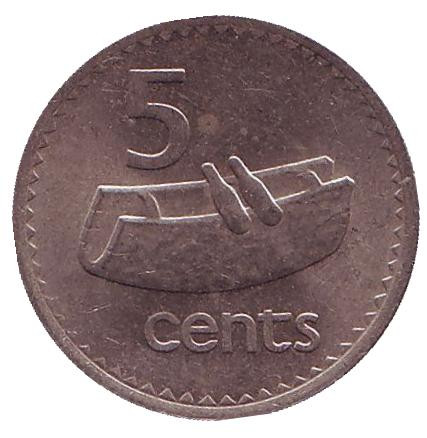 Монета 5 центов. 1974 год, Фиджи. Фиджийский барабан (лали).