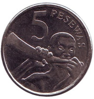 Монета 5 песев. 2007 год, Гана. Монета 5 песев. 2007 год, Гана.