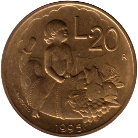 Монета 20 лир. 1995 год, Сан-Марино. Изобилие.