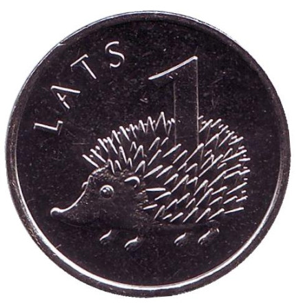Монета 1 лат, 2012 год, Латвия. Ёж (ёжик).