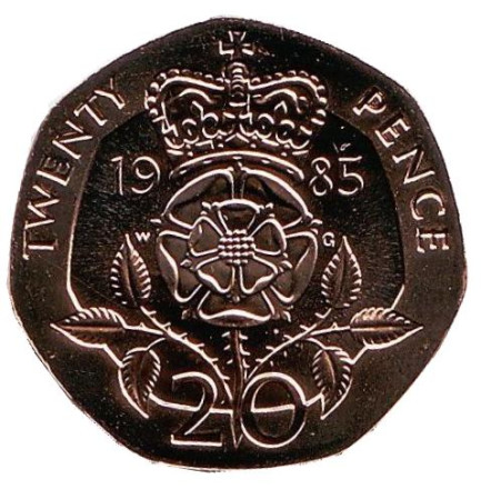 Монета 20 пенсов. 1985 год, Великобритания. BU.