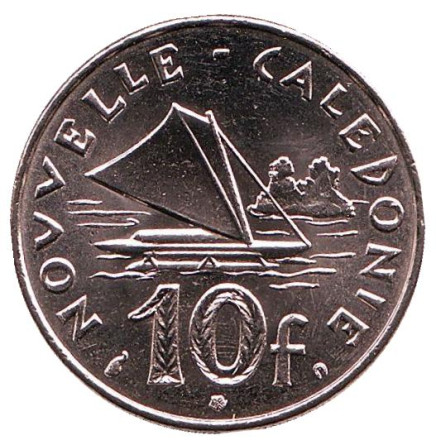 Монета 10 франков. 2001 год, Новая Каледония. UNC. Парусник.
