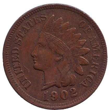 Монета 1 цент. 1902 год, США. Индеец.
