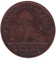 Монета 2 сантима. 1905 год, Бельгия. (Des Belges) 