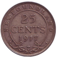Монета 25 центов. 1917 год, Ньюфаундленд. (Канада). Монета 25 центов. 1917 год, Ньюфаундленд. (Канада).
