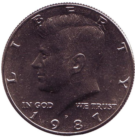 Монета 50 центов. 1987 год (P), США. UNC. Джон Кеннеди.
