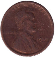 Линкольн. Монета 1 цент. 1920 год (D), США.