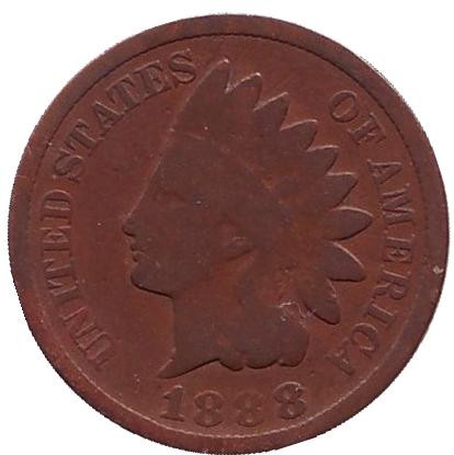 Монета 1 цент. 1888 год, США. Индеец.