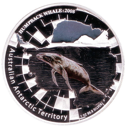 Монета 1 доллар. 2008 год, Австралия. Горбатый кит. Австралийская антарктическая территория.