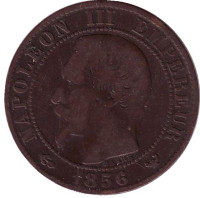 Наполеон III. Монета 5 сантимов. 1856 год (W), Франция.