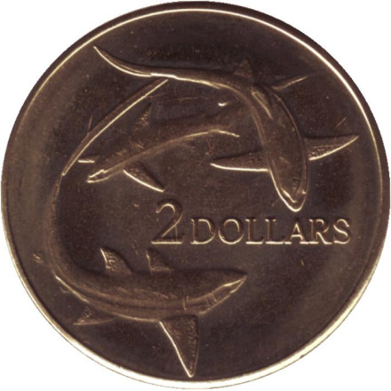 Монета 2 доллара. 2017 год, Токелау. Акулы.