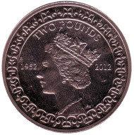 Монета 2 фунта. 2012 год, Британская территория в Индийском океане. 60-летие правления Елизаветы II. Монета 2 фунта. 2012 год, Британская территория в Индийском океане. 60-летие правления Елизаветы II.