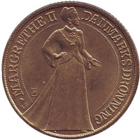 25 лет правлению Королевы. Монета 20 крон. 1997 год, Дания.