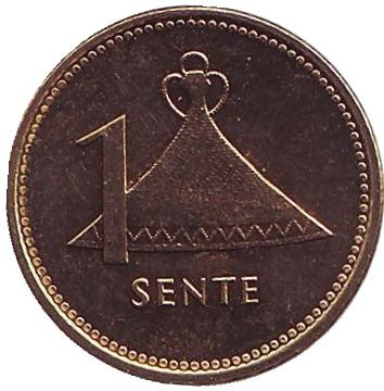 Монета 1 сенте. 1992 год, Лесото. Соломенная шляпа народа Басуто.