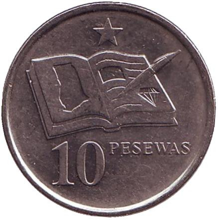 Монета 10 песев. 2007 год, Гана. Книга.