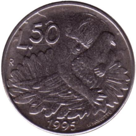Монета 50 лир. 1995 год, Сан-Марино. Мирная жизнь.