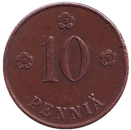 Монета 10 пенни. 1919 год, Финляндия.