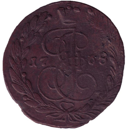 Монета 5 копеек. 1768 год (Е.М.), Российская империя.