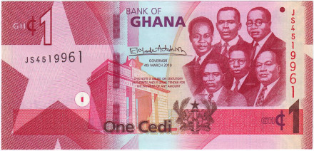 Банкнота 1 седи. 2019 год, Гана. Большая шестерка.