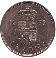Монета 1 крона. 1978 год, Дания.