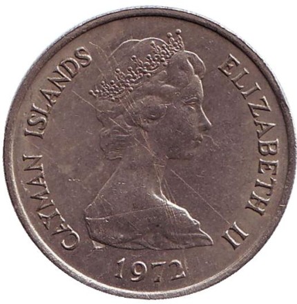 Монета 25 центов. 1972 год, Каймановы острова. Парусник. Монета 25 центов. 1972 год, Каймановы острова. Парусник.