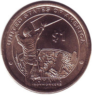Монета 1 доллар, 2015 год (D), США. Сакагавея (Могавки-строители), серия "Коренные американцы". Монета 1 доллар, 2015 год (D), США. Сакагавея (Могавки-строители), серия "Коренные американцы".