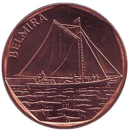 Монета 5 эскудо. 1994 год, Кабо-Верде. UNC. Парусный корабль "Белмира".
