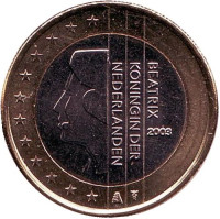 Монета 1 евро. 2003 год, Нидерланды.