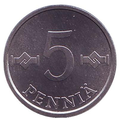 Монета 5 пенни. 1989 год, Финляндия. UNC.
