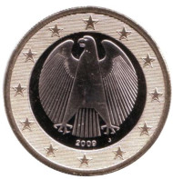 Монета 1 евро. 2009 год (J), Германия. Монета 1 евро. 2009 год (J), Германия.