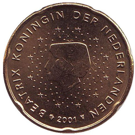 Монета 20 евроцентов. 2001 год, Нидерланды.