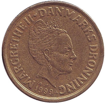 Монета 20 крон. 1999 год, Дания. Монета 20 крон. 1999 год, Дания.