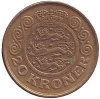 Монета 20 крон. 1999 год, Дания.
