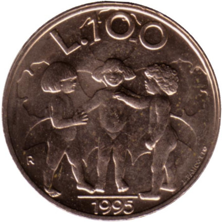 Монета 100 лир. 1995 год, Сан-Марино. Мирное решение.