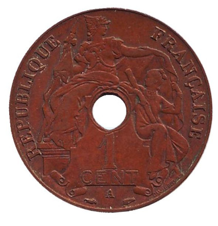 Монета 1 цент. 1938 год, Французский Индокитай.