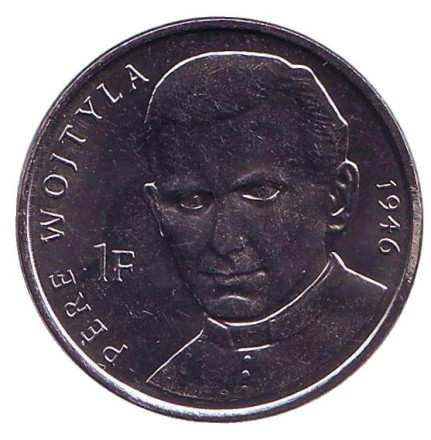Монета 1 франк. 2004 год, Конго. Священник Войтыла. 25 лет правления Иоанна Павла II.